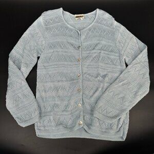 Reba Rose Vintage Light Blue Button Up Sweater Cardigan Knitted Sizes Medium USA